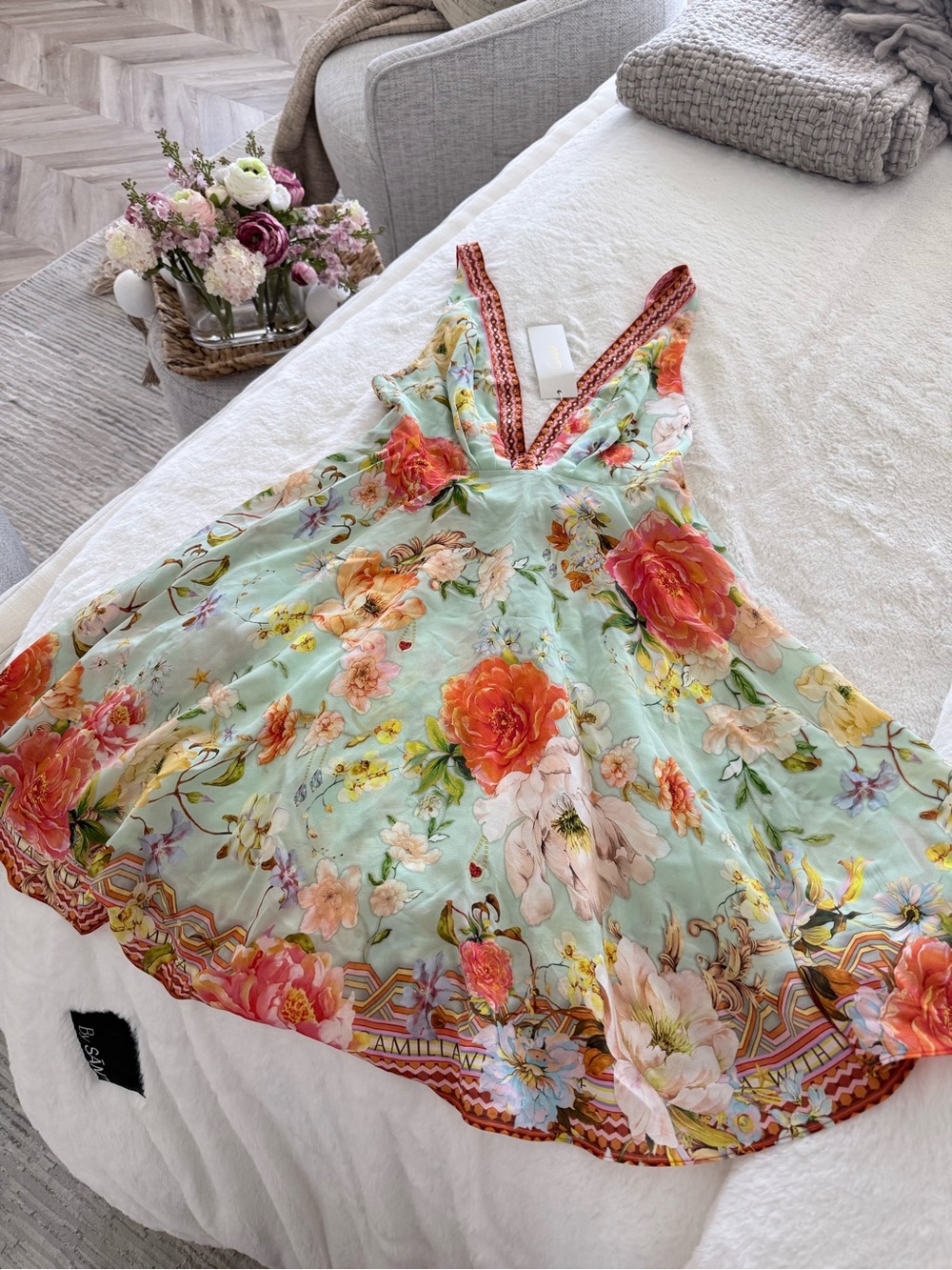 Camilla Floral Mint and Coral V-Neck Swim Coverup